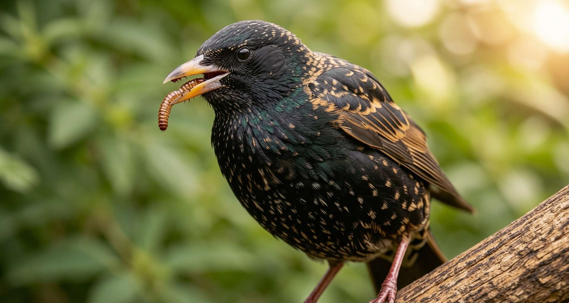 Pájaro insectívoro comiendo larva de Tenebrio molitor